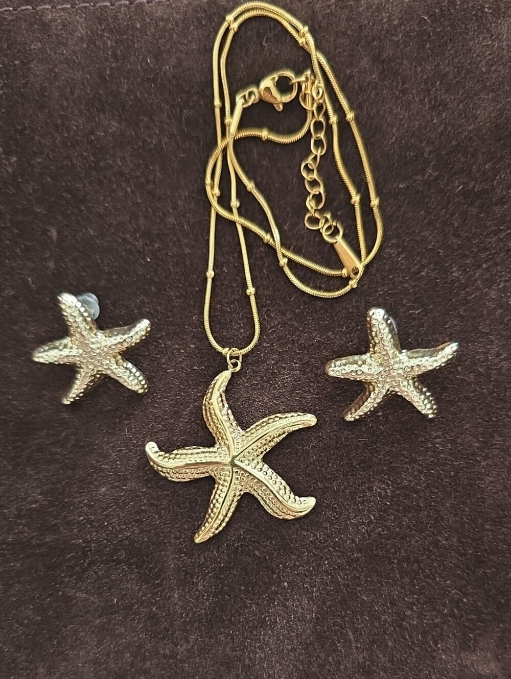 Gold Starfish Necklace and Earrings Set - Women Jewelry